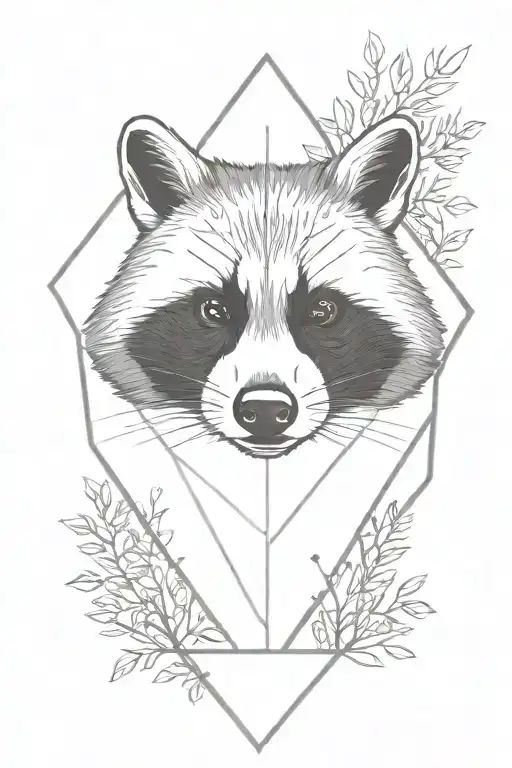 Portrait Of Raccoon With Trees In Background In The Shape Of A Diamond