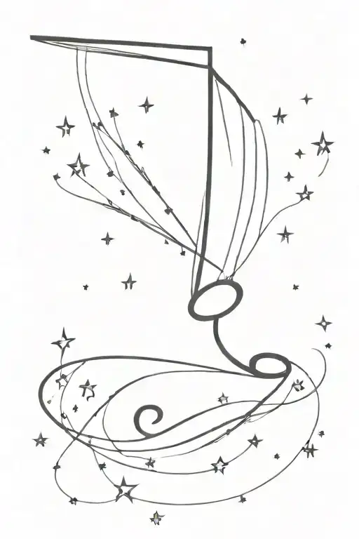 A Simple Line Drawing Of A Music Note Turning Into A Shooting Star