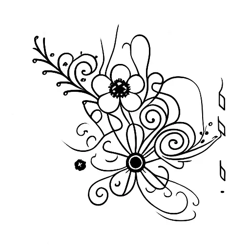 A Minimalist Tattoo Of A Guitar With Forget Me Not Flowers As The Strings