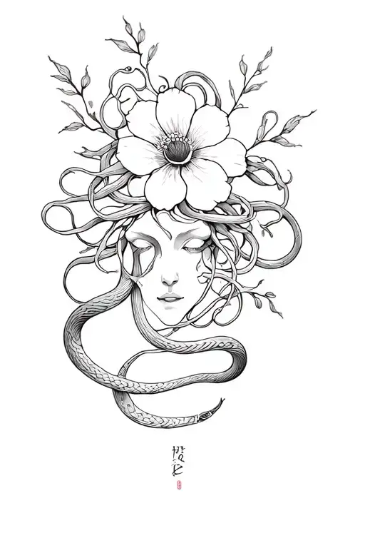 Medusa Snakes With Flower Blooming