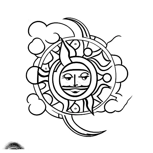 Sun With A Moon Inside And Clouds Surrounding