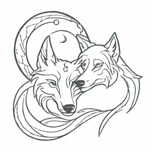 Wolf And Moon Intertwined