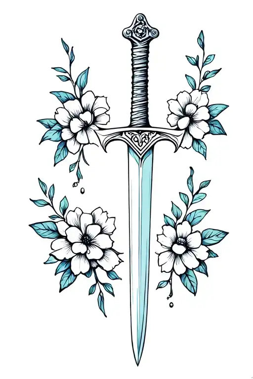 Sword With Eating Disorder Symbol As Handle With Flowers Around It