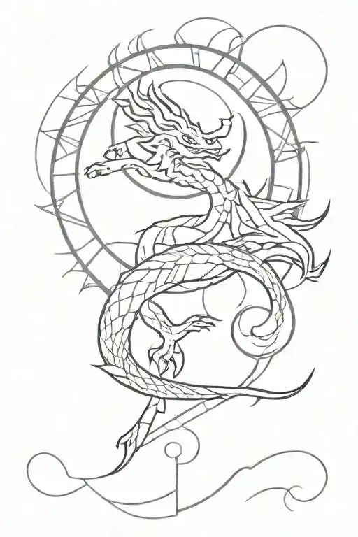 Dragon And Moon And Sun And Geometric