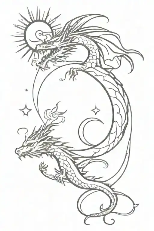Dragon With Moon And Sun And Earth