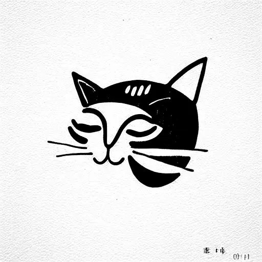 Cat With Printing Elements Asiatic Style