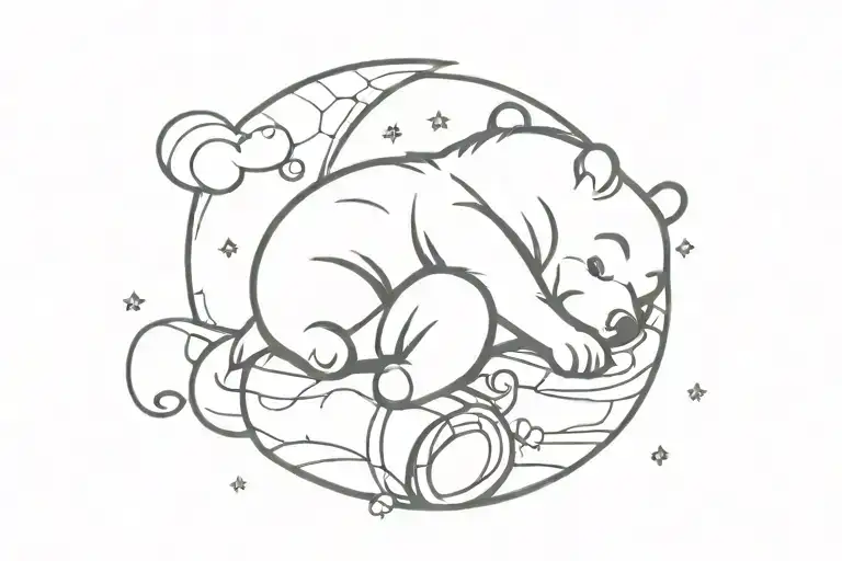Winnie The Pooh Laying On His Honey Pot Looking Up At The Moon