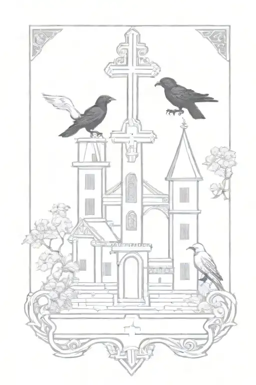 Rooker Family Crest With Castle Rookery 6 Crows On A Celtic Cross