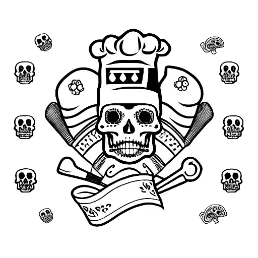 Calavera Con Gorro De Chef Con Una Cuchilla Clavada