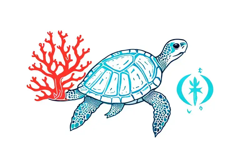 Turtle With Coral And Aquarius Sign Incorporated