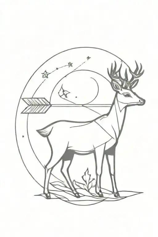 Geometric Dear With Arrow And Moon