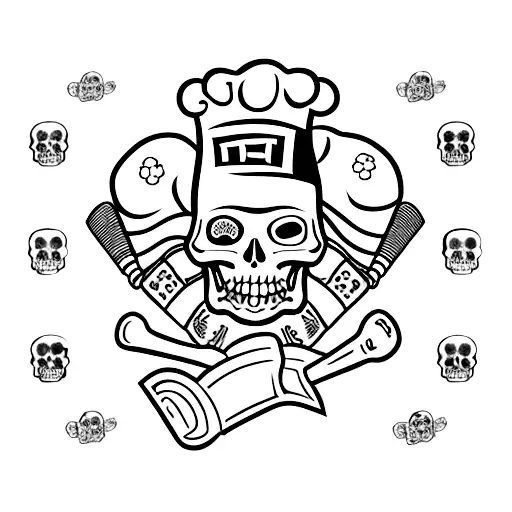 Calavera Con Gorro De Chef Con Una Cuchilla Clavada