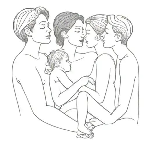 Mother And Three Sons Sitting Together