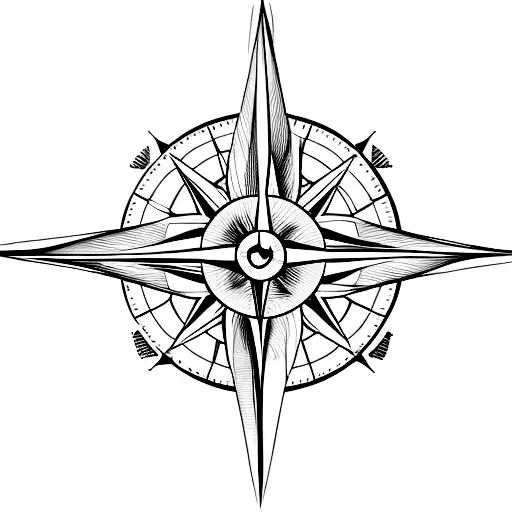 A Minimalist Tattoo Of A Compass And A Mountain Range