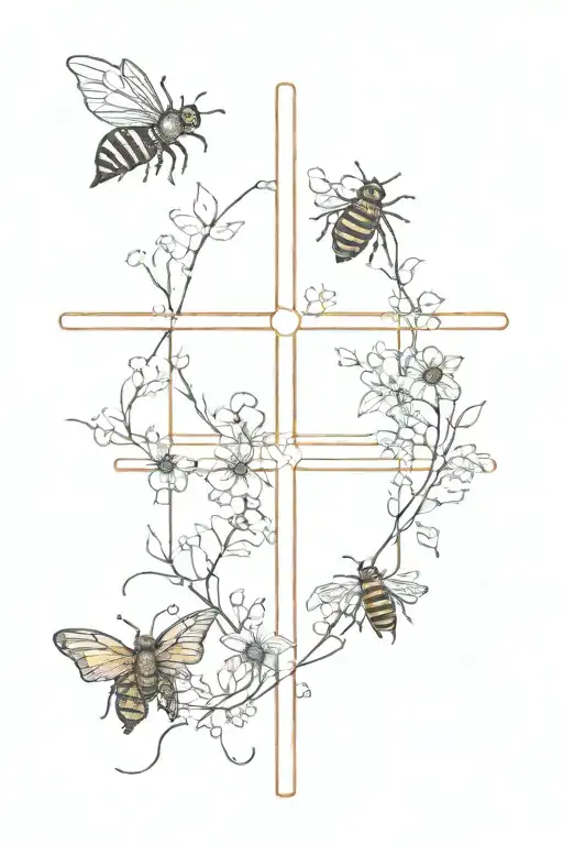Cross Surrounded By Bees And A Lion Saying Go Tell The Bees