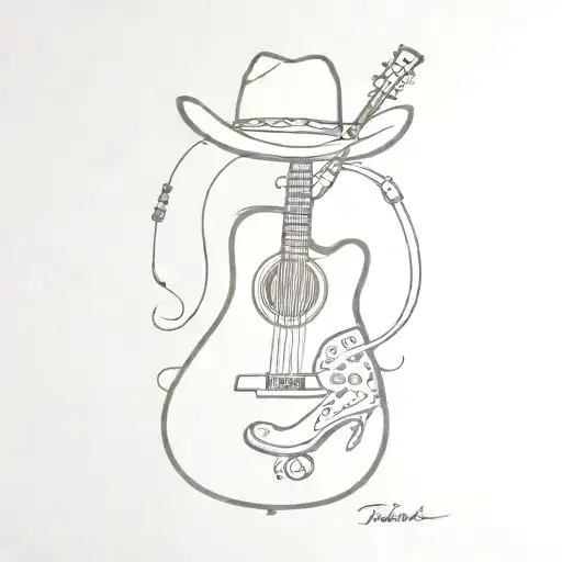 Guitar Decorated With Cowboy Motifs Like Boots And Lassos