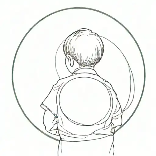 A Child Seen From Behind Holding The Line Of A Circle