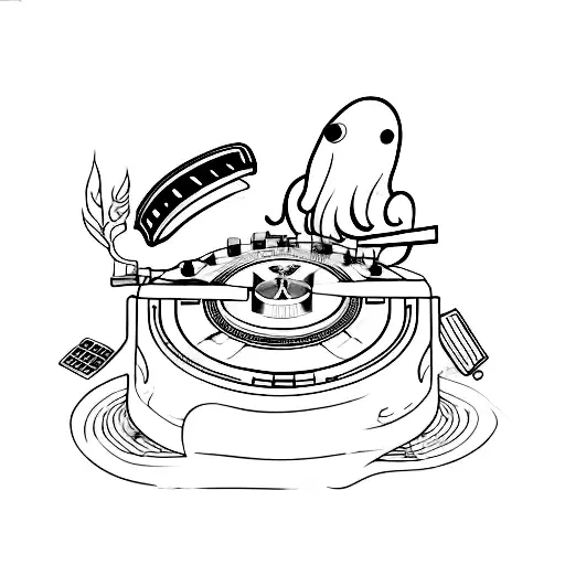 A Humorous Tattoo Of A Mischievous Ghost Dj Mixing Music On Turntables