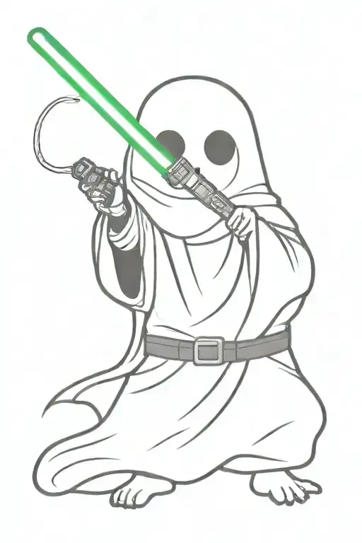 Cartoon Ghost Holding Lightsaber With