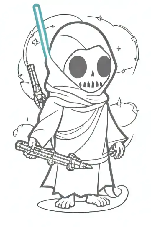 Cartoon Ghost Holding Lightsaber