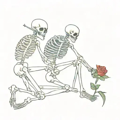 Skeleton Man Picking Rose Couple