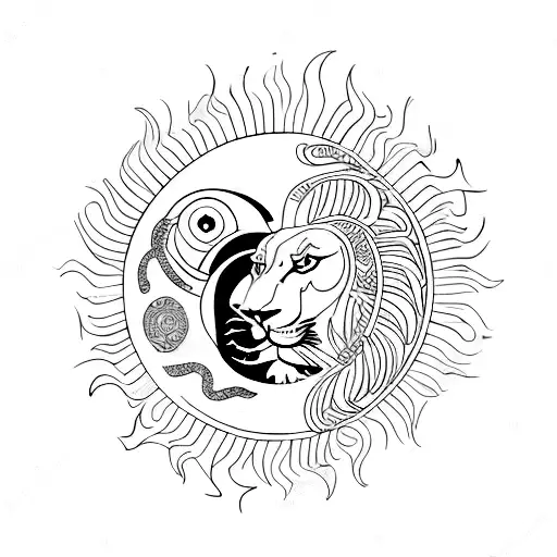 Combine A Lion And A Snake With The Sun And Moon In A Yin-yang Symbol
