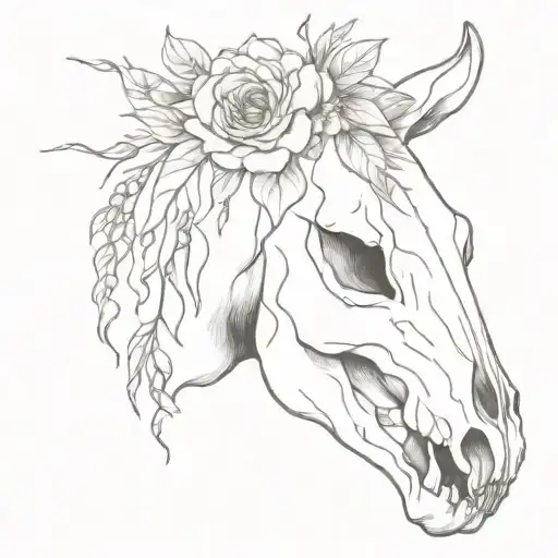 Horse Skull With Flowers Growing