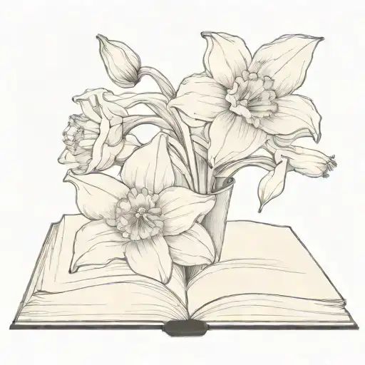 Daffodil And Tulip Bouquet Blooming Out Of A Book Pages