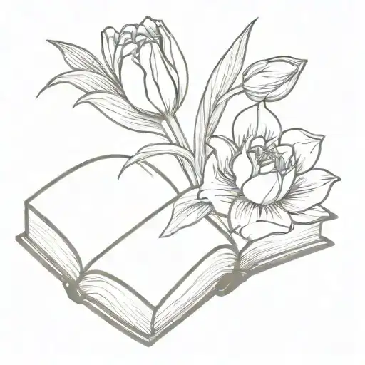 Tulip And Daffodil Bouquet Blooming Out Of An Open Book
