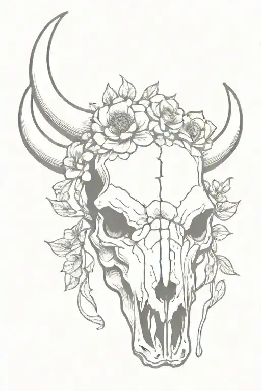 Buffalo Skull With Flowers