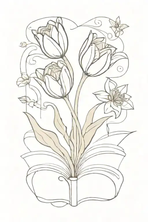 Tulip And Daffodil Flowers Blooming From An Open Book