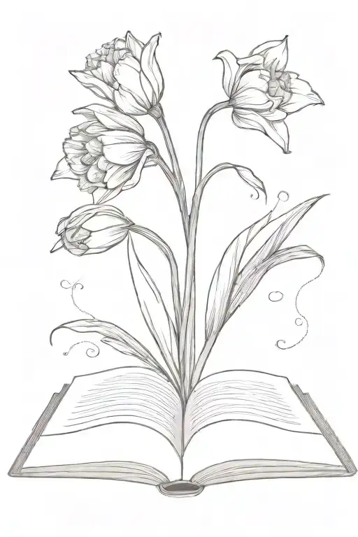 Tulip And Daffodil Flowers Blooming From An Open Book