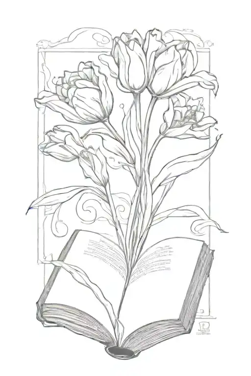 Tulip And Daffodil Flowers Blooming From An Open Book With Pages