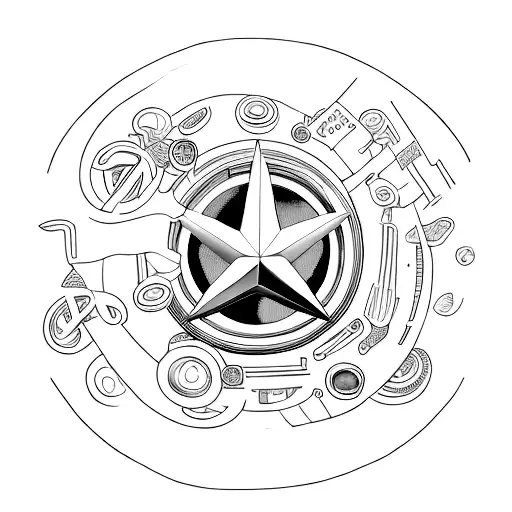 A Minimalist Representation Of A Mercedes Car Surrounded By Symbols Of The Client's Favorite Food