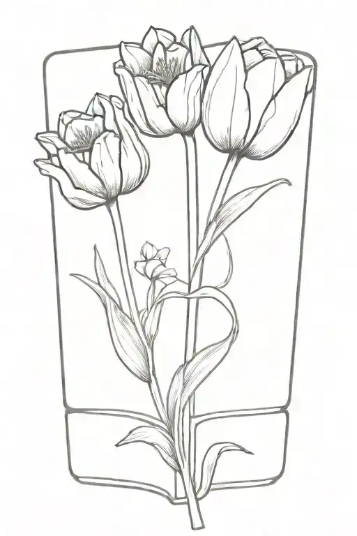 Tulip And Daffodil Flowers In Closed Book As Bookmark