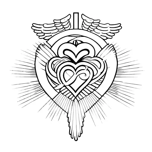A Heart With A Cross Going Through The Left Side With Angel Wings On The Right Side