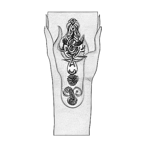 A Tattoo Of An Om Symbol And Other Hindu Gods