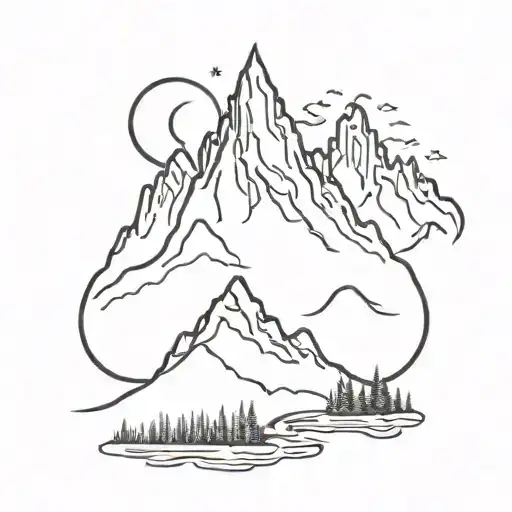 Teton Mountains With The Sun Raising And A River Flowing