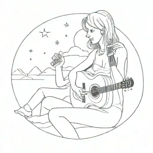 A Girl Playing Guitar For Her Partner At Night Sky In Bodrum Beach