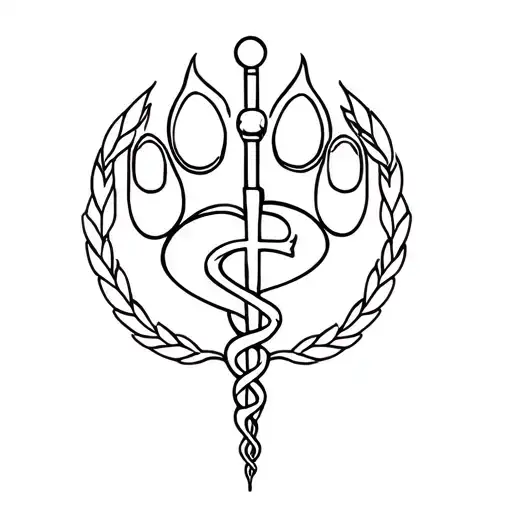 Dog's Paw Surrounded By Veterinary Caduceus Symbol
