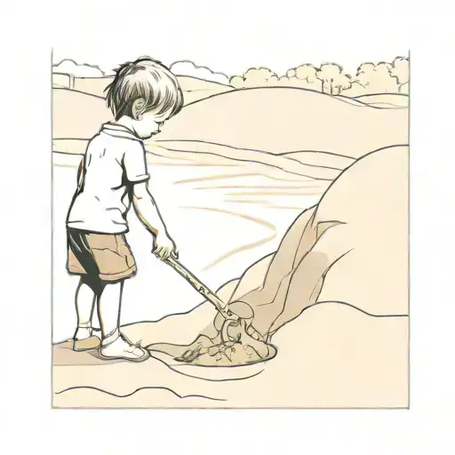 A Little Boy Helping Is Older Self Up Out Of A Sandpit