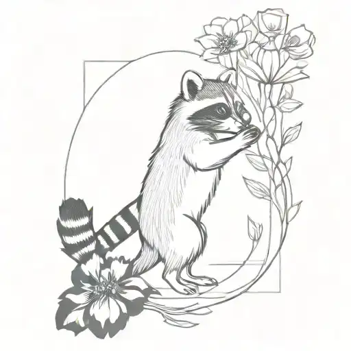A Raccoon Walking On A Line Flower Bouquet