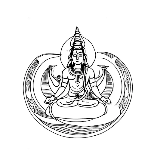 A Minimalist Tattoo Of Lord Shiva Meditating Under A Crescent Moon