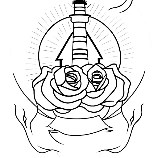 A Lighthouse Surrounded By A Bed Of Roses