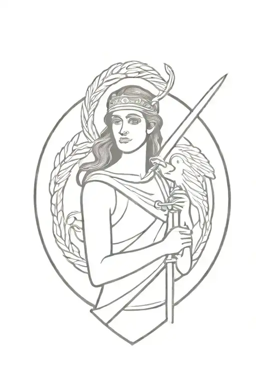 Athena Greek Goddess With Shield And Sword