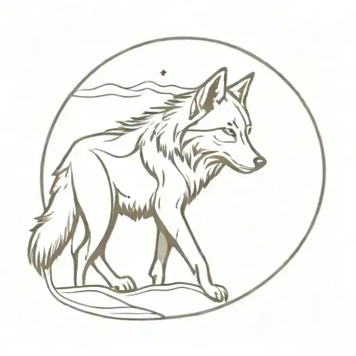 A Minimalist Tattoo Of A Lone Wolf In The Moonlight