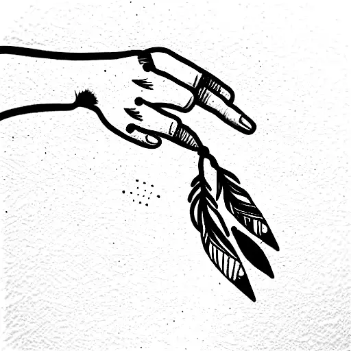 Hands With Flying Feather In Between And Stars All Around
