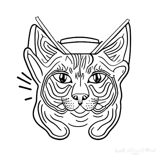 A Blackwork Tattoo Of A Cat Wearing A Cowboy Hat Sitting On A Pile Of Books