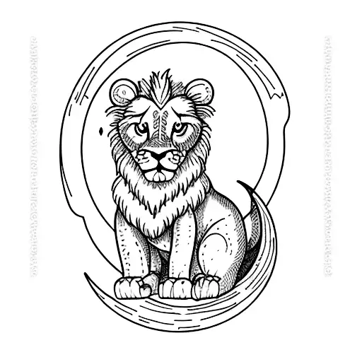 Small Baby Lion Sitting On Larger Crescent Moon