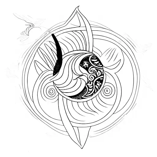 Butterfly With Sun And Moon As Wings With Yin Yang Concept